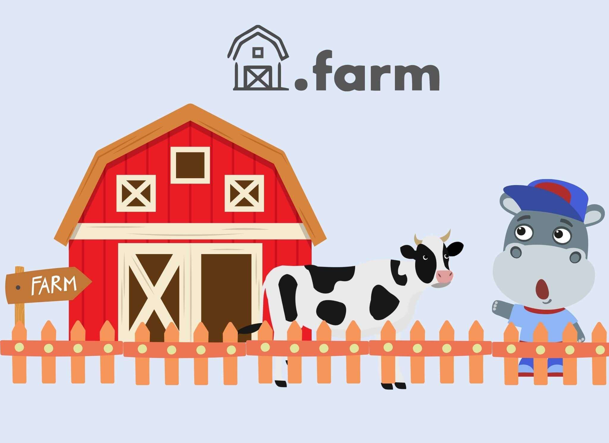 Grab a .farm domain from Hipposerve. Hippo's on the farm with a cow.