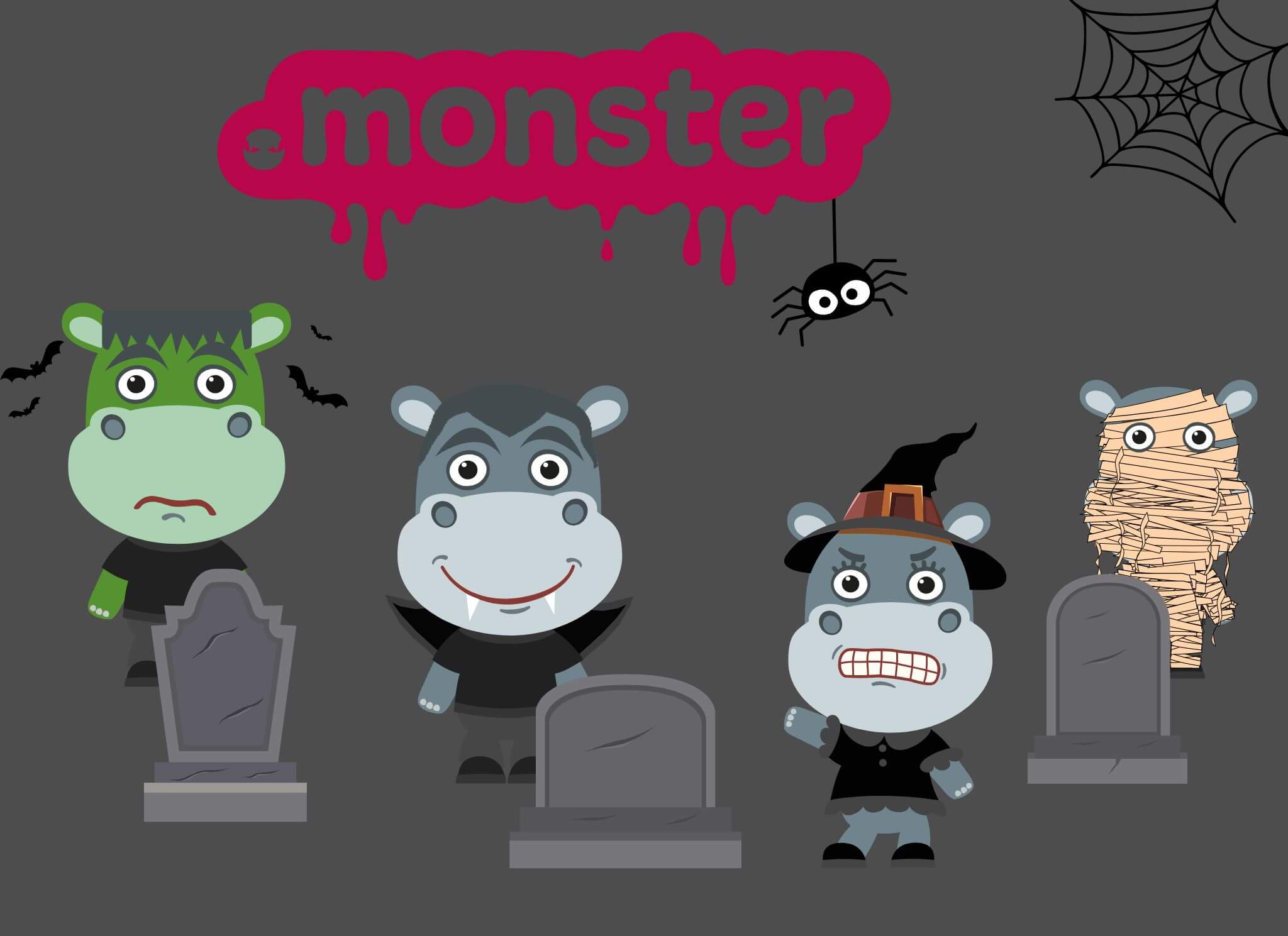 Grab a .monster domain from Hipposerve. All the Hipposerve hippos dressed for Halloween.